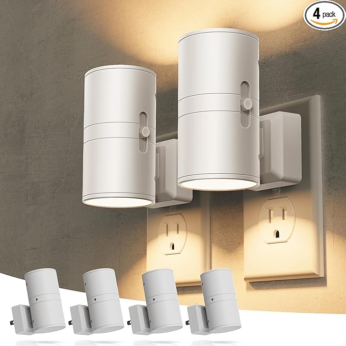 Briignite Night Lights Plug into Wall, Modern LED Night Light Plug in, Dusk to Dawn Sensor, Soft White 3000K, 0-100LM Adjustable Brightness, Dimmable NightLight for Hallway, Bedroom, Stairway, 4 Pack