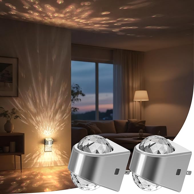 Briignite Night Light, Sliver Night Lights Plug into Wall 2 Pack, LED Projector Night Light, Soft White for Bedroom, Dimmable Brightness Dusk to Dawn Nightlight for Bathroom, Gaming Room, Home Decor