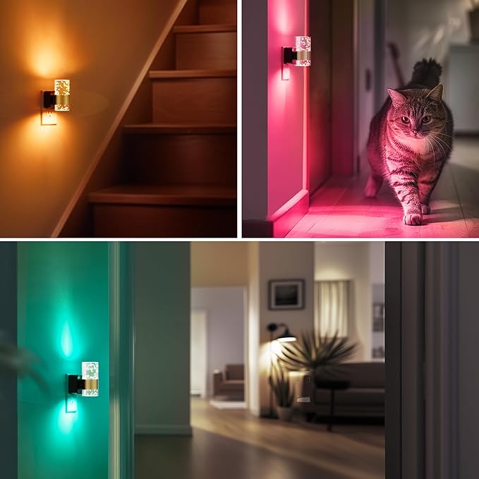 L LOHAS LED Night Light,[2-PACK] Dimmable Night Lights Plug into Wall with Remote Control, RGB Color Changing, Dusk to Dawn Sensor, Acrylic Bubble Nightlight for Bathroom