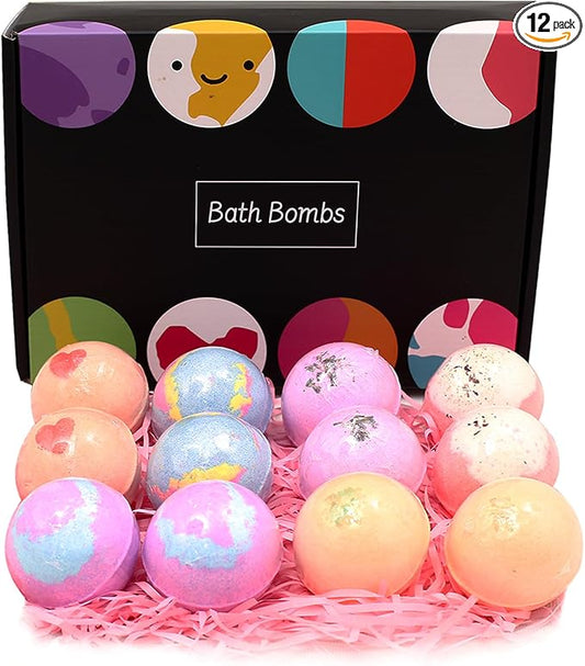 Bath Bombs Birthday Gift Set for Women, 12 Pack Handmade Natural Bath Bomb, Spa Relaxing Birthday Gifts for Her/Him, Women, Girls, Wife, Mother