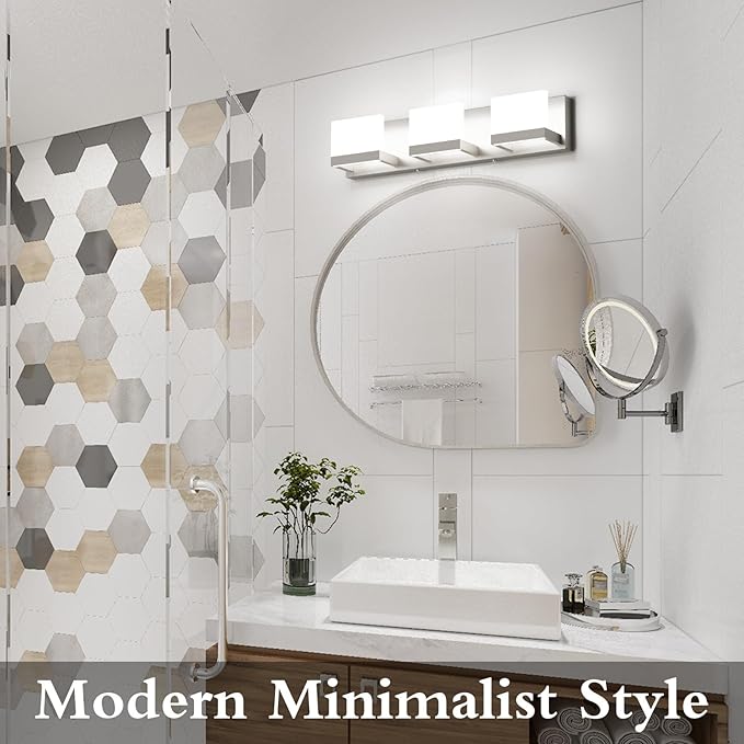 Tipace 3 Lights LED Modern Vanity Light Brushed Nickel Bathroom Lighting Fixture Up and Down Bathroom Wall Light Over Mirror(White Light 6000K)