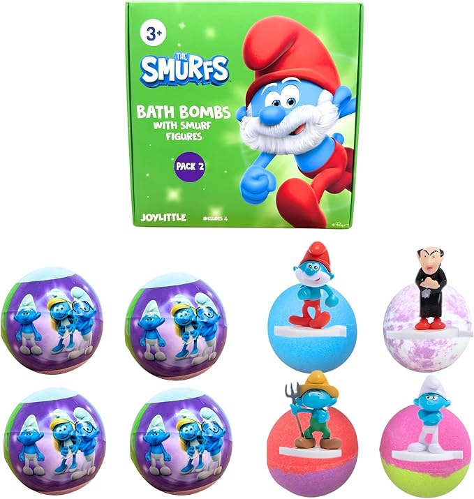 The Smurfs Bath Bombs with Action Figures-Papa Smurf, Farmer, Grouchy, and Gargamel (Pack 2)