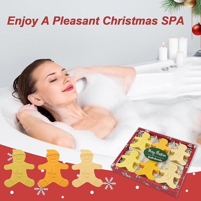 Christmas Bath Bombs, XL Large 6pcs Bath Bomb Set Handmade Fizzy Bath Bombs with Essential Oils, Moisturizing Dry Skin & Relaxing, Birthday Valentines Mother's Day Xmas Gifts for Women