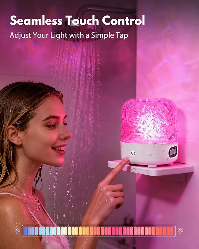 Spa-Like Shower Light with Bluetooth Speaker, Waterproof Shower Lamp with White Noise, 16 Colors Ocean Wave Projector Light with Remote & Touch Control, Lumena Lamps for Inside Shower Bathroom Bathtub