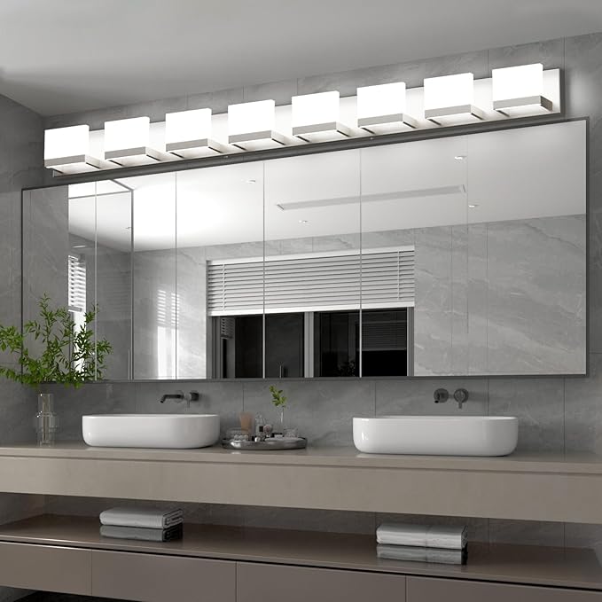 Tipace 8 Lights LED Modern Vanity Light Brushed Nickel Bathroom Lighting Fixture Up and Down Bathroom Wall Light Over Mirror(White Light 6000K)