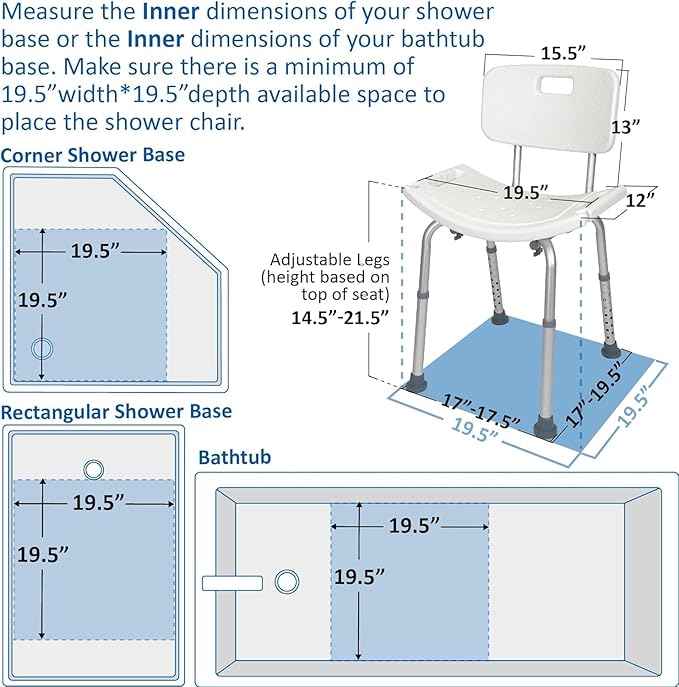 FSA/HSA Eligible, Vaunn Tool-Free Assembly Adjustable Shower Chair Spa Bathtub Seat Bench with Removable Back