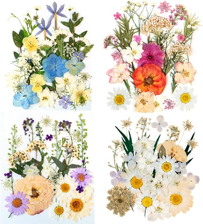 105Pcs Subtle Colors Flowers for Resin Model, Real Pressed Flowers Dry Leaves Bulk Natural Herbs Kit for Scrapbooking DIY Art Crafts, Epoxy Jewelry, Candle, Soap Making, Nails Decor