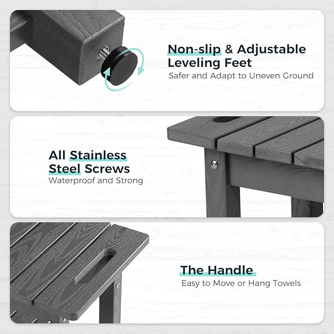 30" Shower Bench, Waterproof Poly Lumber Shower Stool for Shaving Legs, Shower Chair Seat Holds up to 400lbs, Bathroom Bench for Inside Shower, Non-Slip (Grey)