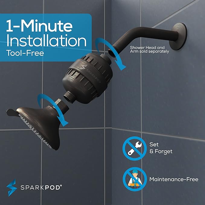 SparkPod 23 Stage Shower Head Filter for Dry Hair and Skin - High Output Universal Shower Filters to Remove Toxic Chemicals, Chlorine & Heavy Metals (Vintage Oil-Rubbed Bronze)