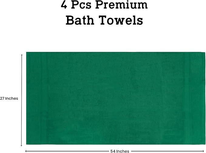 Casa Lino Green Bath Towels Set of 4 (54" x 27") - Large Bathroom Towel Set - 100% Cotton Towels for Bathroom - Highly Absorbent & Quick Dry Bath Towel Multipack - New Apartment Essentials