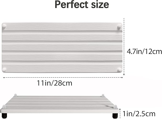 2 PCS Water Absorbing Stone Trays for Bathroom Counter, Fast-Drying Faucet Mat for Kitchen Sink, Diatomite Sink Caddy, Hand Soap Holder with Anti-Skid Feet (11" x 4.7" White)