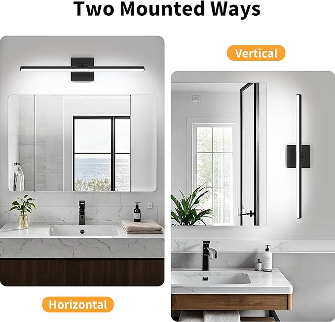 24 Inch LED Bathroom Vanity Light (Cool White 6000K), Black Modern Bathroom Light Fixture Over Mirror, Vanity Light Bar with Angle Adjustable