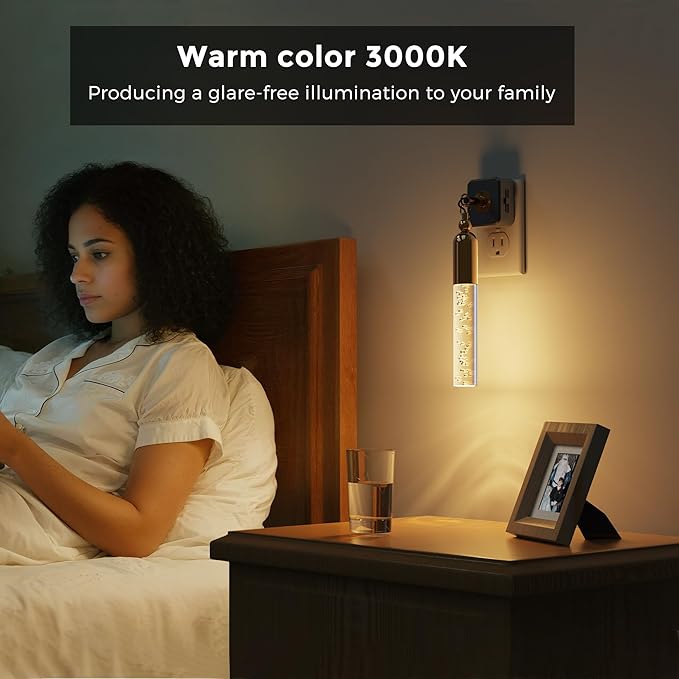 L LOHAS LED Night Lights Plug into Wall, Dimmable Night Light 0-100LM, Rotating Night Lights with Light Sensor, 3000K Soft Light, LED Acrylic Bubble Nightlight Plug in for Bathroom Hallway, 1 Pack