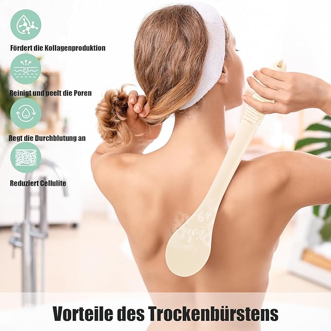 17-Inch Back Scrubber for Shower, Anti-Slip Exfoliating Body Brush for Bath, Gentle Back Brush for Shower for Men, and Women, Cleaning Skin for Smooth, Glowing Skin (Cream White)