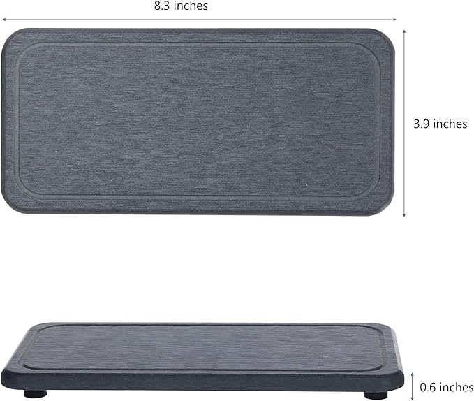 2 Pcs Water Absorbing Stone Trays, Kitchen/Bathroom Sink Soap Dish, Diatomite Tray Used for Hand Soap & Cosmetic Bottles in The Modern Home, 4" W x 8.3" L, Dark Gray