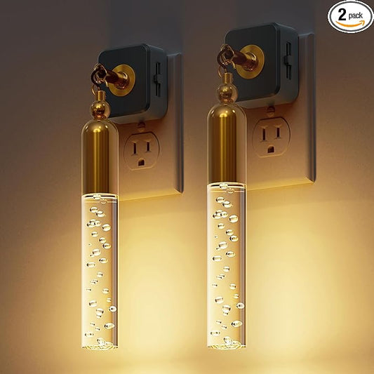 L LOHAS LED Night Lights Plug into Wall, 2 Pack Dimmable Night Light 0-100LM, Rotating Night Lights With Light Sensor, 3000K Soft Light, LED Acrylic Bubble Nightlight Plug in for Bathroom Hallway