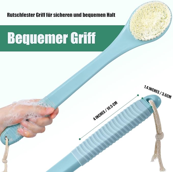 17-Inch Back Scrubber for Shower, Anti-Slip Exfoliating Body Brush for Bath, Gentle Back Brush for Shower for Men, and Women, Cleaning Skin for Smooth, Glowing Skin (Light Blue)