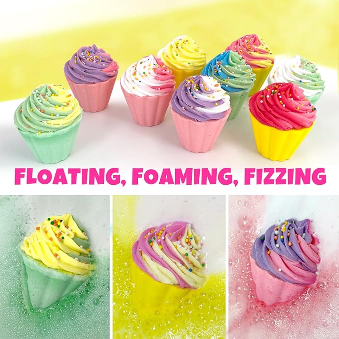 9 Pack Cupcake Bath Bombs for Kids with Surprise Inside, Kids Bath Salts with Jewelry Inside for Princess Girls, Super Large Kids Bath Balls for Children…