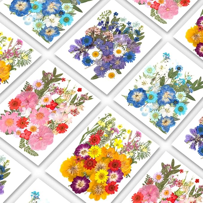 130Pcs Colorful Harmony Dried Pressed Flowers for Resin, Real Pressed Flowers Dry Leaves Bulk Natural Herbs Kit for Scrapbooking DIY Art Crafts, Epoxy Jewelry, Candle, Soap Making, Nails Decor
