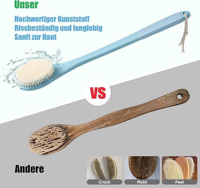 17-Inch Back Scrubber for Shower, Anti-Slip Exfoliating Body Brush for Bath, Gentle Back Brush for Shower for Men, and Women, Cleaning Skin for Smooth, Glowing Skin (Light Blue)