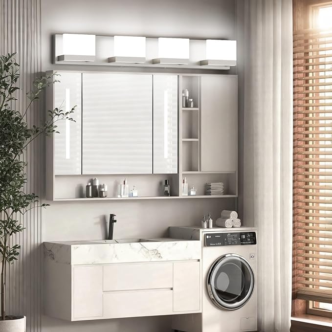 Tipace 4 Lights LED Modern Vanity Light Brushed Nickel Bathroom Lighting Fixture Up and Down Bathroom Wall Light Over Mirror(White Light 6000K)