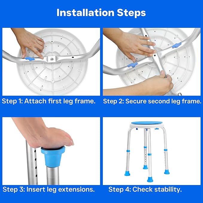 360° Swivel Shower Seat, FSA/HSA Eligible, 6-Height Adjustable Bath Stool with Non-Slip Seat & Rubber Tips, Easy Assembly, Ideal for Seniors, Handicap, Pregnant – 350 lbs Capacity