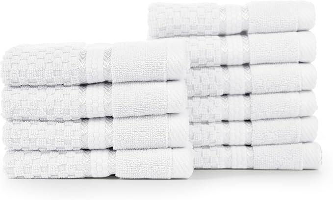 Ample Decor Christmas White Wash Cloth Set of 10 100% Cotton - Popcorn Textured - Mulaayam Collection - 12 X 12 Inch