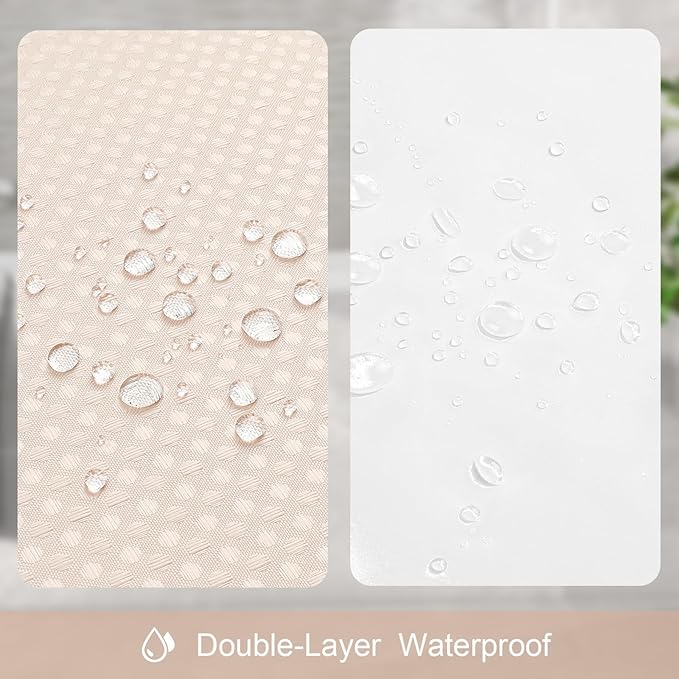 3 in 1 Long Blush Pink Shower Curtain Set-72 W x 78 H, Modern Waffle and PEVA Liner Set with 12 Stainless Steel Hooks, Waterproof Fabric for Bathroom