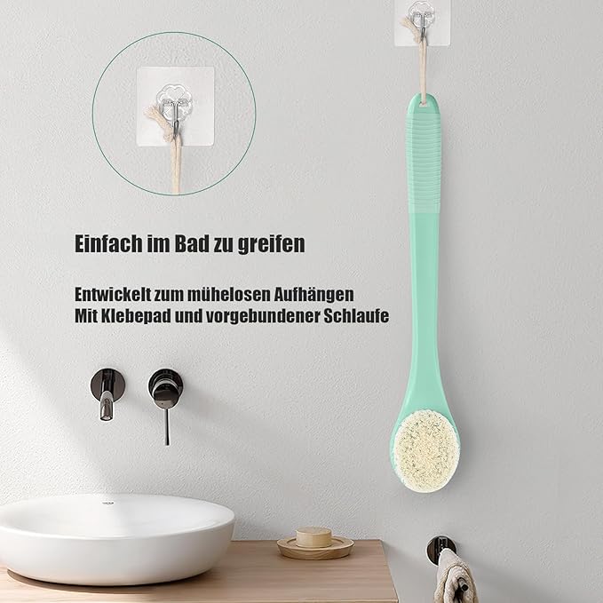 17-Inch Back Scrubber for Shower, Anti-Slip Exfoliating Body Brush for Bath, Gentle Back Brush for Shower for Men, and Women, Cleaning Skin for Smooth, Glowing Skin (Celadon Green)