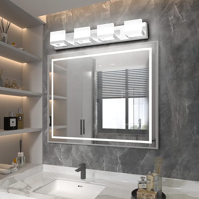 Tipace Dimmable Modern 4 Lights LED Vanity Light for Bathroom Up and Down Chrome Bathroom Wall Light Fixtures Over Mirror(White Light 6000K)