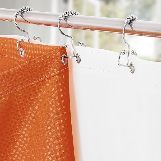 3 in 1 Shower Curtain Set, Burnt Orange Waffle Shower Curtain and PEVA Liner Set with 12 Stainless Steel Shower Curtain Hooks, Waterproof Shower Curtains for Bathroom, 72 W x 72 H