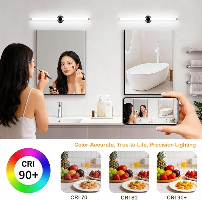 Bathroom Lighting Fixtures Over Mirror: 20 Inch Rotatable Bathroom Vanity Light ETL Listed - Modern Black Vanity Lighting Fixtures 5700K Cool White 2100LM 24W IP44 - LED Vanity Light Dimmable, 2 Pack