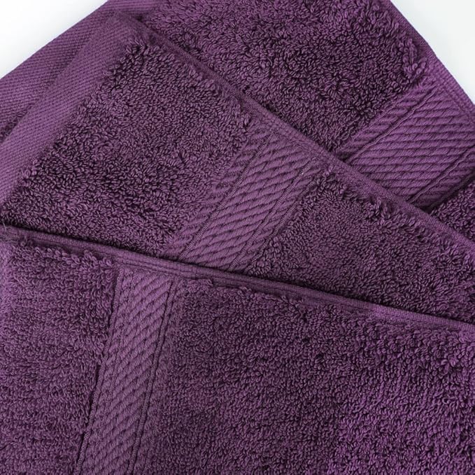 Superior Egyptian Cotton Pile Face Towel/Washcloth Set of 6, Ultra Soft Luxury Towels, Thick Plush Essentials, Absorbent Heavyweight, Guest Bath, Hotel, Spa, Home Bathroom, Shower Basics, Plum