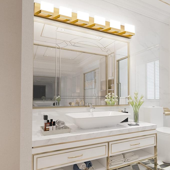 Tipace Gold Vanity Lights for Bathroom Modern LED 6 Lights Bathroom Vanity Lights Up and Down Wall Light Fixtures 6000K
