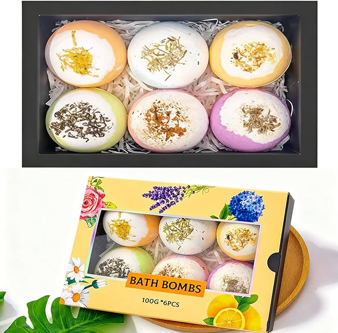 Natural Dried Flower Bath Bombs Gift Set - Lavender, Rose, Lemon,Aromatherapy, Wife or Girls Birthday Gift Ideas Gift Preferred