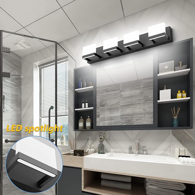 Tipace 4 Lights Modern Black Vanity Light Up and Down Black LED Vanity Light Fixtures Bathroom Vanity Light Fixtures Over Mirror 6000K