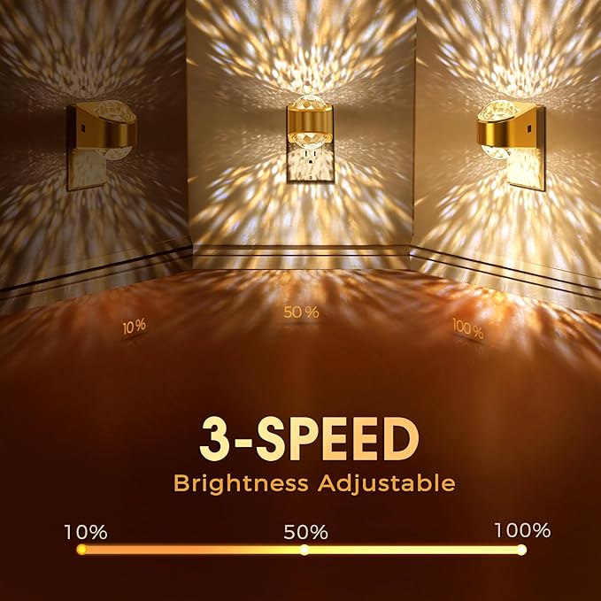 Briignite Night Light, Gold Night Lights Plug into Wall 2 Pack, LED Projector Night Light, Soft White for Bedroom, Dimmable Brightness Dusk to Dawn Nightlight for Bathroom, Gaming Room, Home Decor