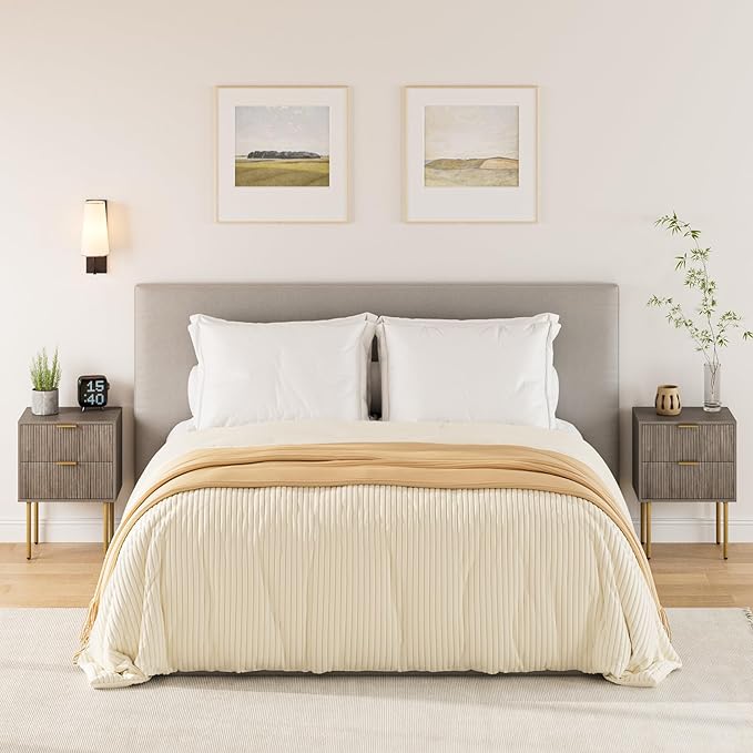 Masupu Night Stand,Mid-Century Modern Bedside Table with 2 Storage Drawer,Small Gold Frame Side End Table for Bedroom,Living Room, Grey