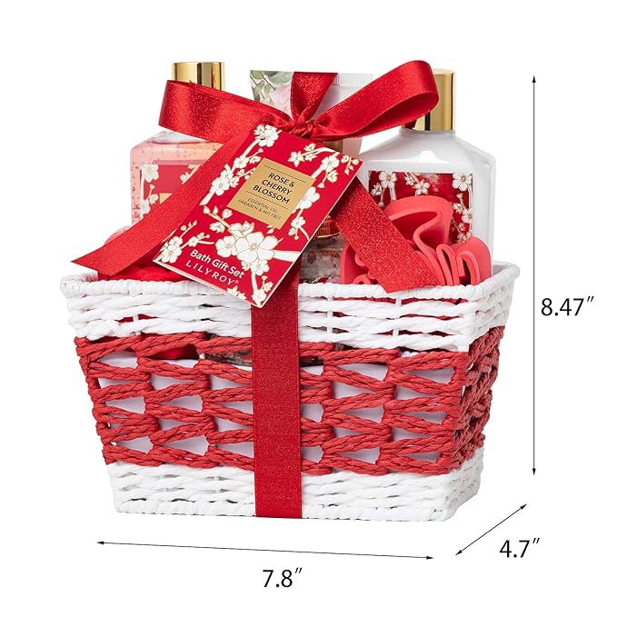 Christmas Gifts for Women - 9 Pcs Rose Bath and Body Gift Basket Set for Women, Spa Gift Set with Shower Gel | Pampering Gifts for Valentine's, Birthday, Mothers Day Gifts for Mom, Gift Sets for Her
