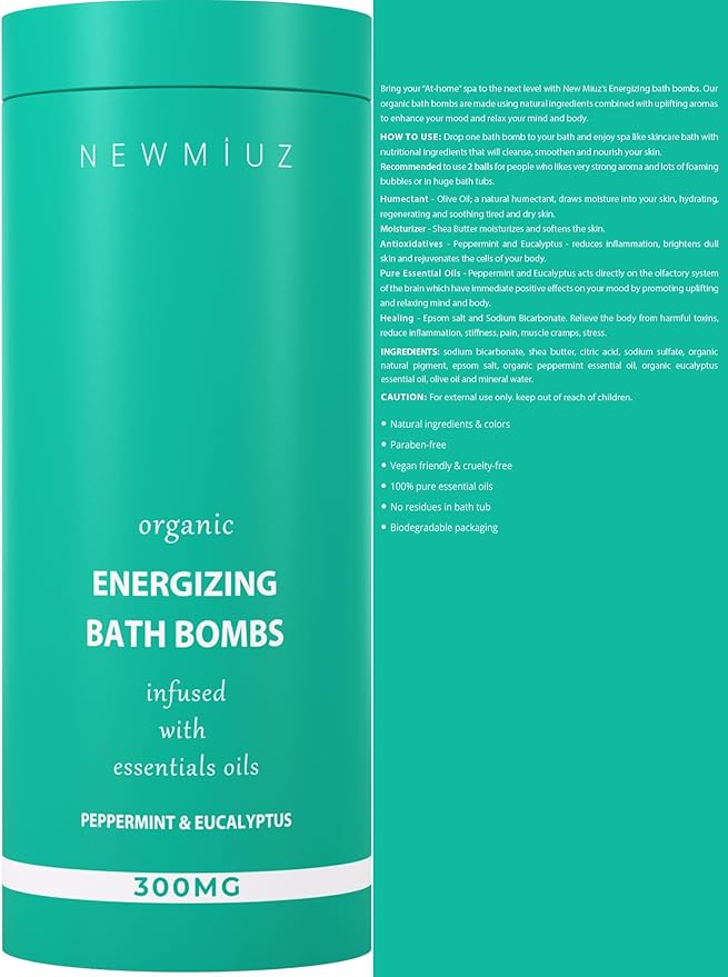 Menthol Fizzing Bath Bomb Eucalyptus Peppermint Epsom Salt Refreshing Bubble Spa with Essential Oil Infused Post Workout Sore Muscles Recovery Gift