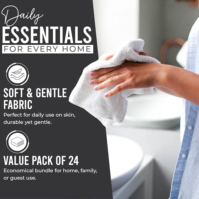 DAN RIVER 24 Pack Wash Cloths for Showering [12x12] - 100% Cotton Washcloths Premium Quality Flannel Face Cloths for Bathroom, Highly Absorbent and Soft Feel Wash Clothes, Charcoal