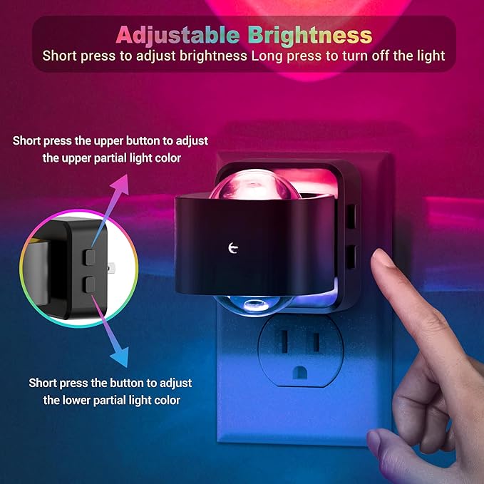 JandCase Night Lights Plug into Wall,10-Colored Changing Night Light for Kids,180° Rotatable Plug RGB LED Nightlight with Dusk to Dawn Sensor for Halloween Decoration, Children Room,Party