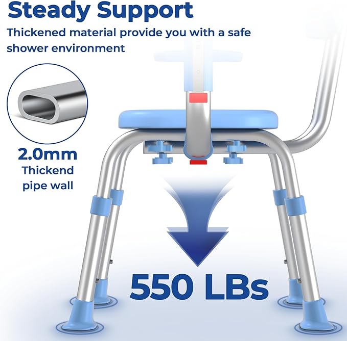 KingPavonini Shower Chair for Inside Shower with Arms and Back, Height & Width Adjustable Heavy Duty Shower Seat for Inside Tub(550 lb), Shower Chair for Elderly and Disabled