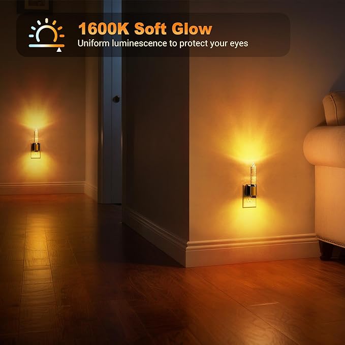 JandCase Night Light, Flameless Candle Amber Night Lights Plug into Wall, Auto On/Off Light Sensor LED Crystal Dimmable Nightlight, 0-100LM Decorative nite Light for Adults Bathroom Hallway, 1Pack