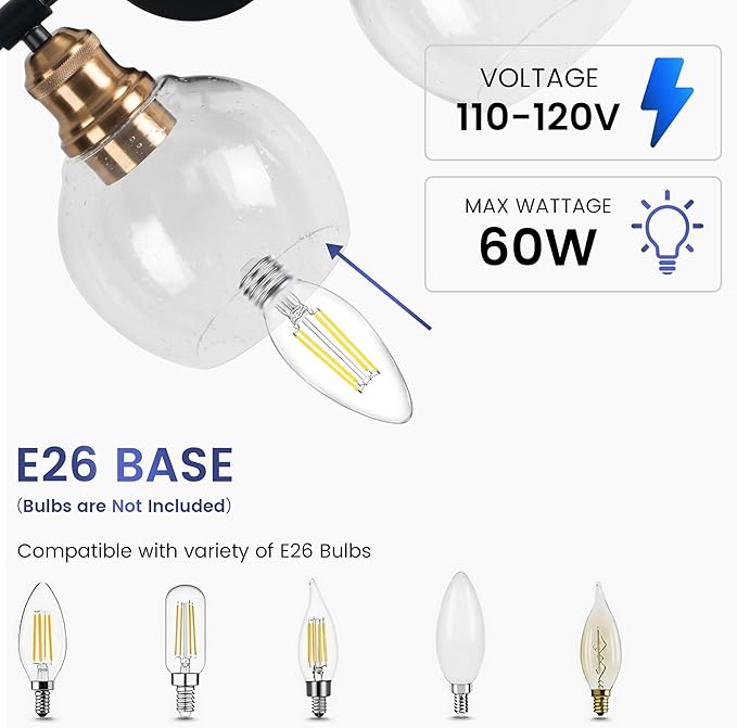 Bathroom Vanity Light Fixtures, 2-Light Bathroom Light Fixtures, Modern Bathroom Vanity Light Over Mirror with Seeded Glass Shade, Farmhouse Wall Sconces Lighting for Bedroom Hallway