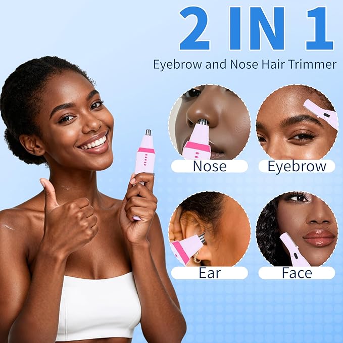 2 in 1 Nose and Ear Hair Trimmer with LED Display, Rechargeable Electric Nasal Hair Clipper for Men & Women, Eyebrow & Facial Hair Removal with Dual-Edge Blades, Easy to Clean