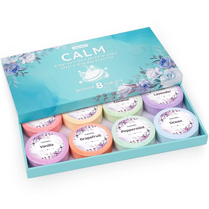Shower Steamers 8 Pack Set Shower Bombs Tablets in Box with 8 Fragrances with Shea Butter for Self-Care & Relaxation, Idea for Christmas, Women and Men