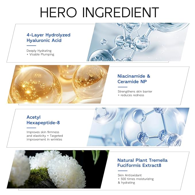 3% Hyaluronic Acid Serum for Face, Anti-Aging Hydrating Serum with 20,000 ppm Ceramide NP & 10,000ppm Acetyl Hexapeptide-8, Korean Skincare ultra hydrating serum, turm Skin/Sensitive Skin(1.5 ml*30)