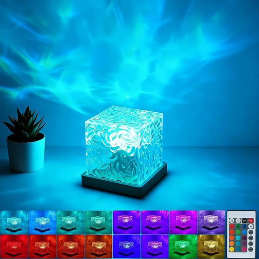 Aurora Ocean Wave Lights Projector Rechargeable, Touch Cube Color Changing Light with 16 Colors 4 Modes Dimmable Cordless Mood Lamp for Shower, Northern Light for Bedroom Bathroom, with Remote (Large)