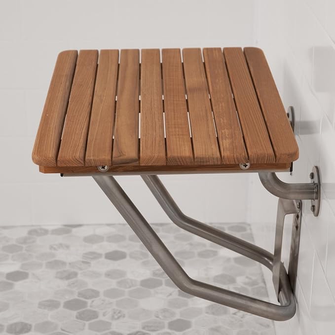 Teak Wall Mounted Shower Bench Seat | 24" W x 16" D | Plantation Teak | ADA Compliant